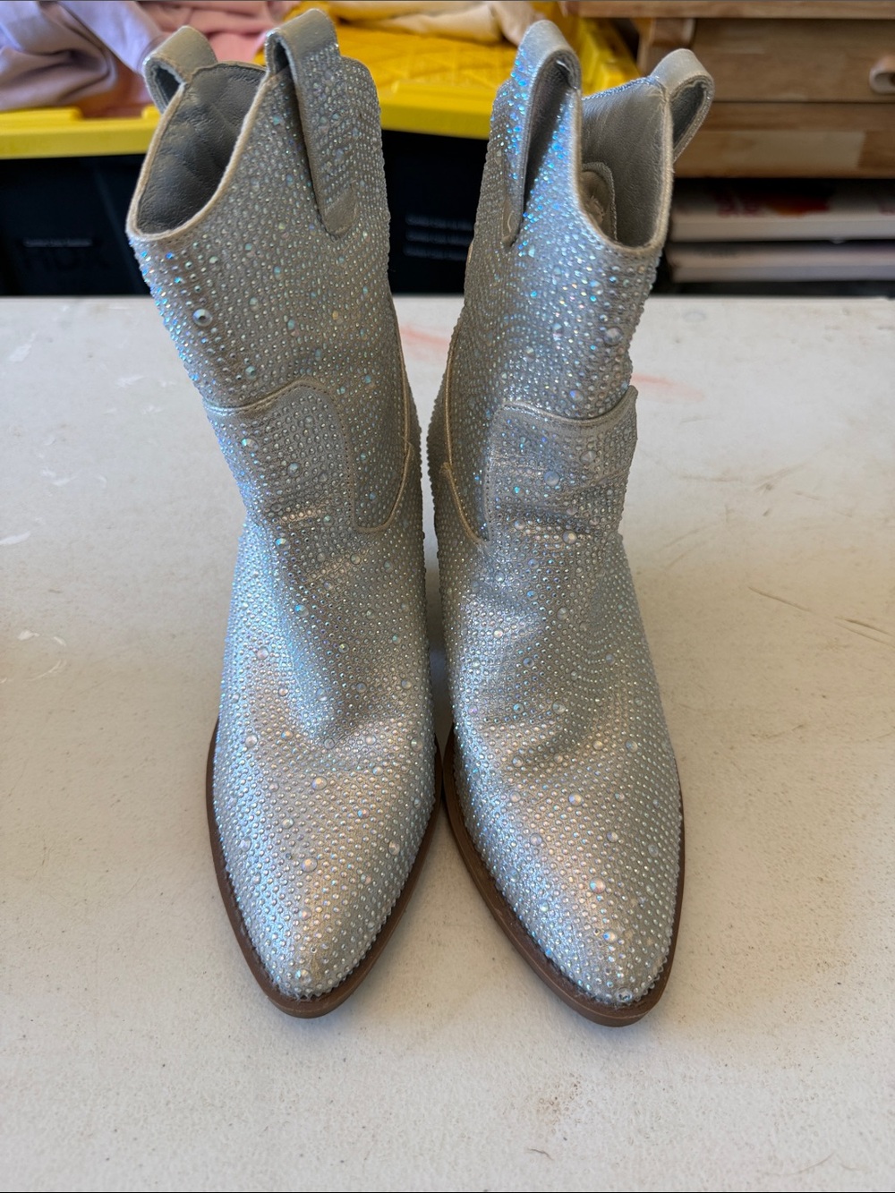 Forever 21 Silver Rhinestone Western Ankle Boots